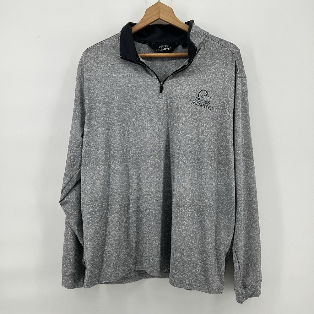 Ducks Unlimited‎ Pullover Mens L Gray 1/4 Zip Hunting Outdoors Shirt